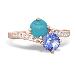 Turquoise Channel Set Two Stone 14K Rose Gold ring R5303