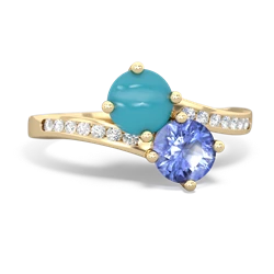 Turquoise Channel Set Two Stone 14K Yellow Gold ring R5303