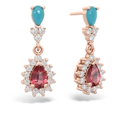 Turquoise Halo Pear Dangle 14K Rose Gold earrings E1882