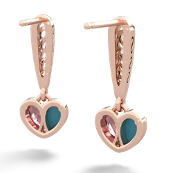 Turquoise Filligree Heart 14K Rose Gold earrings E5070