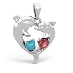 Turquoise Dolphin Heart 14K White Gold pendant P5820