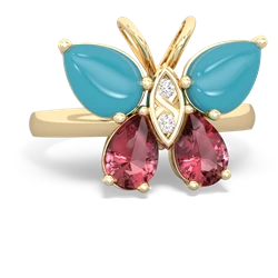 Turquoise Butterfly 14K Yellow Gold ring R2215