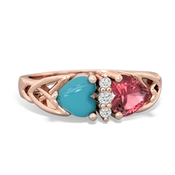 Turquoise Celtic Knot Double Heart 14K Rose Gold ring R5040