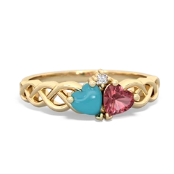 Turquoise Heart To Heart Braid 14K Yellow Gold ring R5870