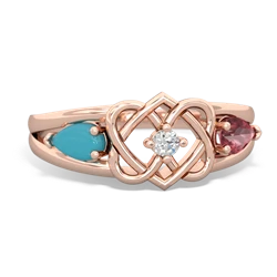 Turquoise Hearts Intertwined 14K Rose Gold ring R5880