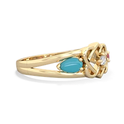 Turquoise Hearts Intertwined 14K Yellow Gold ring R5880