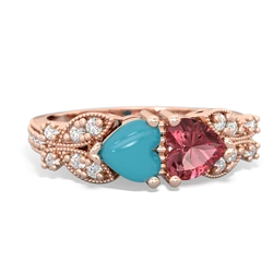 Turquoise Diamond Butterflies 14K Rose Gold ring R5601