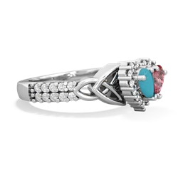 Turquoise Celtic Knot Two Hearts As One 14K White Gold ring R2644HRT