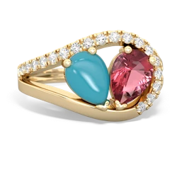 Turquoise Nestled Heart Keepsake 14K Yellow Gold ring R5650