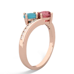 Turquoise Channel Set Two Stone 14K Rose Gold ring R5303