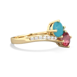 Turquoise Channel Set Two Stone 14K Yellow Gold ring R5303