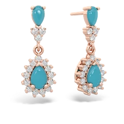 Turquoise Halo Pear Dangle 14K Rose Gold earrings E1882