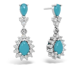 Turquoise Halo Pear Dangle 14K White Gold earrings E1882