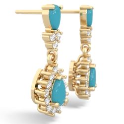 Turquoise Halo Pear Dangle 14K Yellow Gold earrings E1882