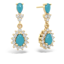 Turquoise Halo Pear Dangle 14K Yellow Gold earrings E1882