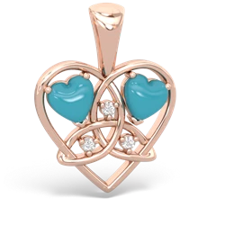 Turquoise Celtic Trinity Heart 14K Rose Gold pendant P5331