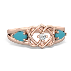 Turquoise Hearts Intertwined 14K Rose Gold ring R5880