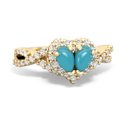 Turquoise Diamond Twist 'One Heart' 14K Yellow Gold ring R2640HRT