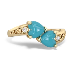 Turquoise Snuggling Hearts 14K Yellow Gold ring R2178