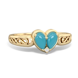 Turquoise Filligree 'One Heart' 14K Yellow Gold ring R5070