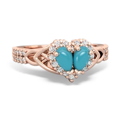 Turquoise Celtic Knot Two Hearts As One 14K Rose Gold ring R2644HRT