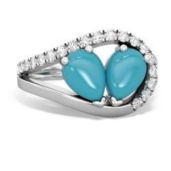 Turquoise Nestled Heart Keepsake 14K White Gold ring R5650