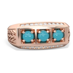 Alexandrite Three Stone Tire Tread Men's 14K Rose Gold ring R0520