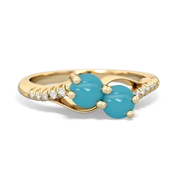 Turquoise Infinity Pave Two Stone 14K Yellow Gold ring R5285