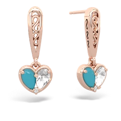 Turquoise Filligree Heart 14K Rose Gold earrings E5070