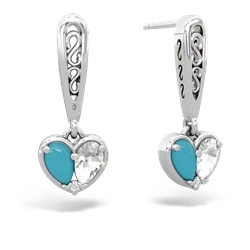 Turquoise Filligree Heart 14K White Gold earrings E5070