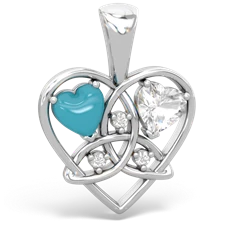 Turquoise Celtic Trinity Heart 14K White Gold pendant P5331