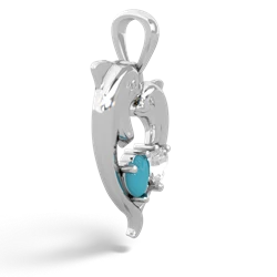 Turquoise Dolphin Heart 14K White Gold pendant P5820