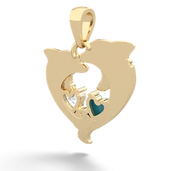 Turquoise Dolphin Heart 14K Yellow Gold pendant P5820