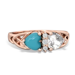 Turquoise Celtic Knot Double Heart 14K Rose Gold ring R5040