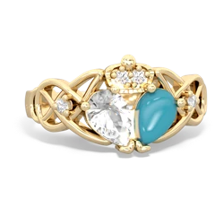 Turquoise 'One Heart' Celtic Knot Claddagh 14K Yellow Gold ring R5322