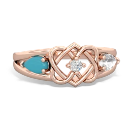 Turquoise Hearts Intertwined 14K Rose Gold ring R5880