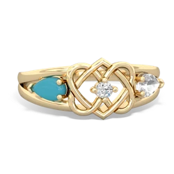 Turquoise Hearts Intertwined 14K Yellow Gold ring R5880