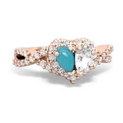 Turquoise Diamond Twist 'One Heart' 14K Rose Gold ring R2640HRT