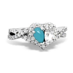 Turquoise Diamond Twist 'One Heart' 14K White Gold ring R2640HRT