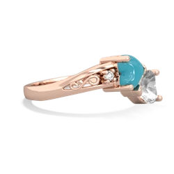 Turquoise Snuggling Hearts 14K Rose Gold ring R2178