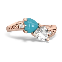 Turquoise Snuggling Hearts 14K Rose Gold ring R2178