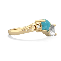 Turquoise Snuggling Hearts 14K Yellow Gold ring R2178