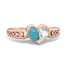 Turquoise Filligree 'One Heart' 14K Rose Gold ring R5070