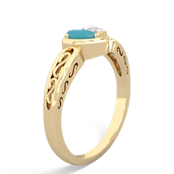 Turquoise Filligree 'One Heart' 14K Yellow Gold ring R5070