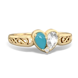 Turquoise Filligree 'One Heart' 14K Yellow Gold ring R5070