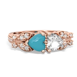 Turquoise Diamond Butterflies 14K Rose Gold ring R5601