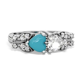 Turquoise Diamond Butterflies 14K White Gold ring R5601