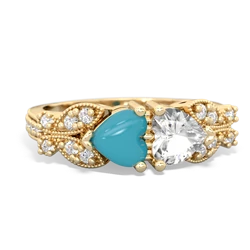 Turquoise Diamond Butterflies 14K Yellow Gold ring R5601