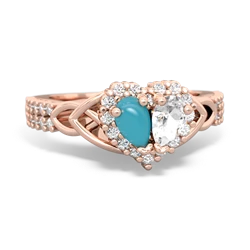 Turquoise Celtic Knot Two Hearts As One 14K Rose Gold ring R2644HRT