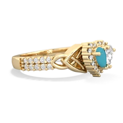 Turquoise Celtic Knot Two Hearts As One 14K Yellow Gold ring R2644HRT